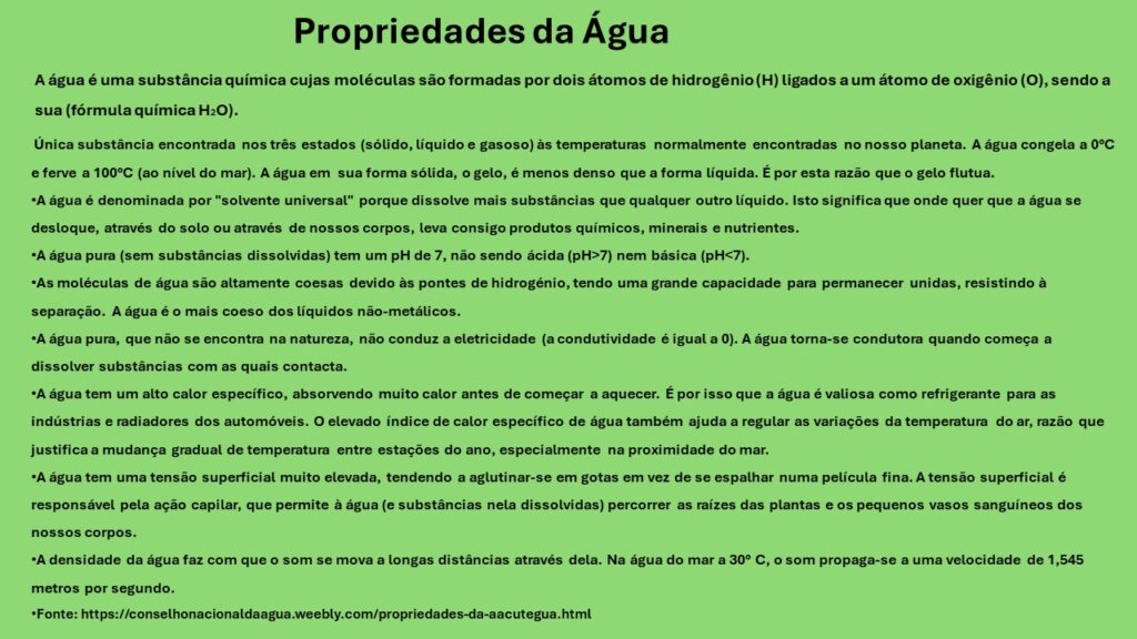 propriedades da agua